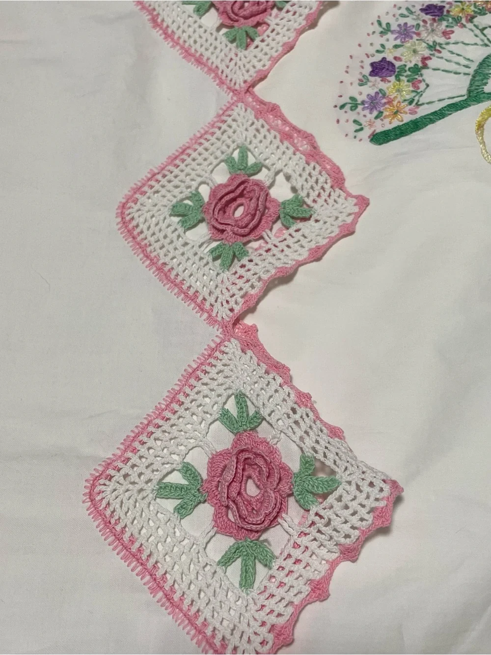 Vintage Bundle of 7 Embroidered Floral and Crochet Pillowcases